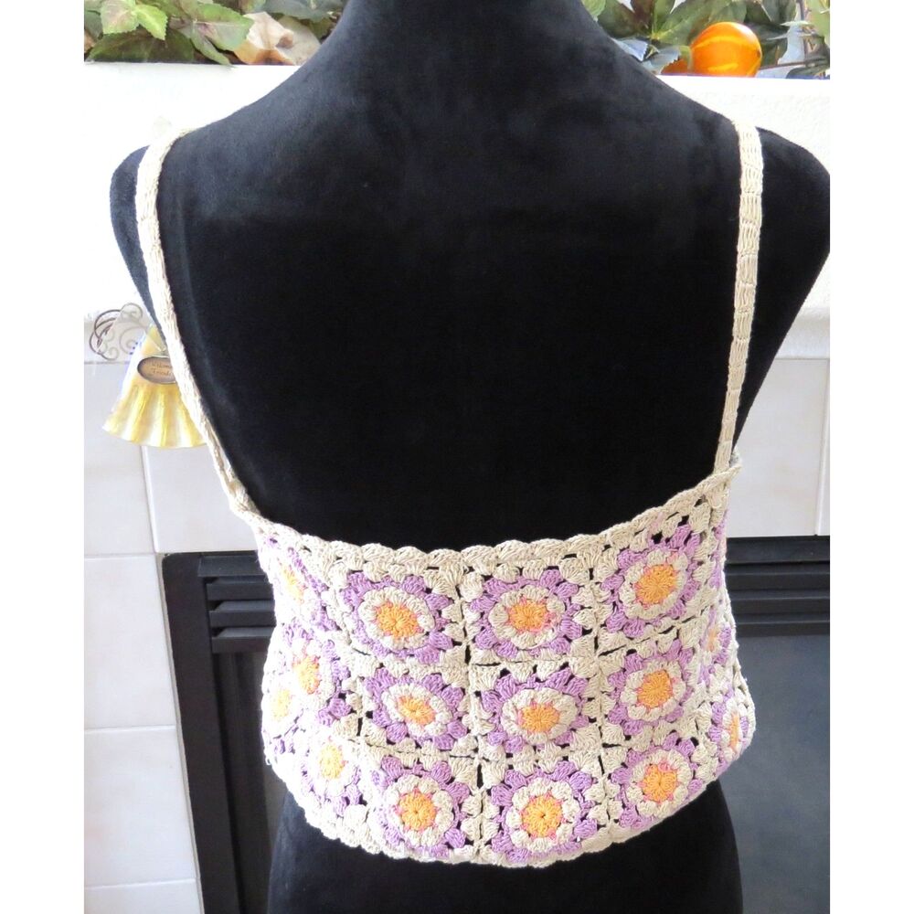 Zara Women's Floral Crochet Tank Top Multicolor Festival  Medium  EUC - Picture 4 of 5